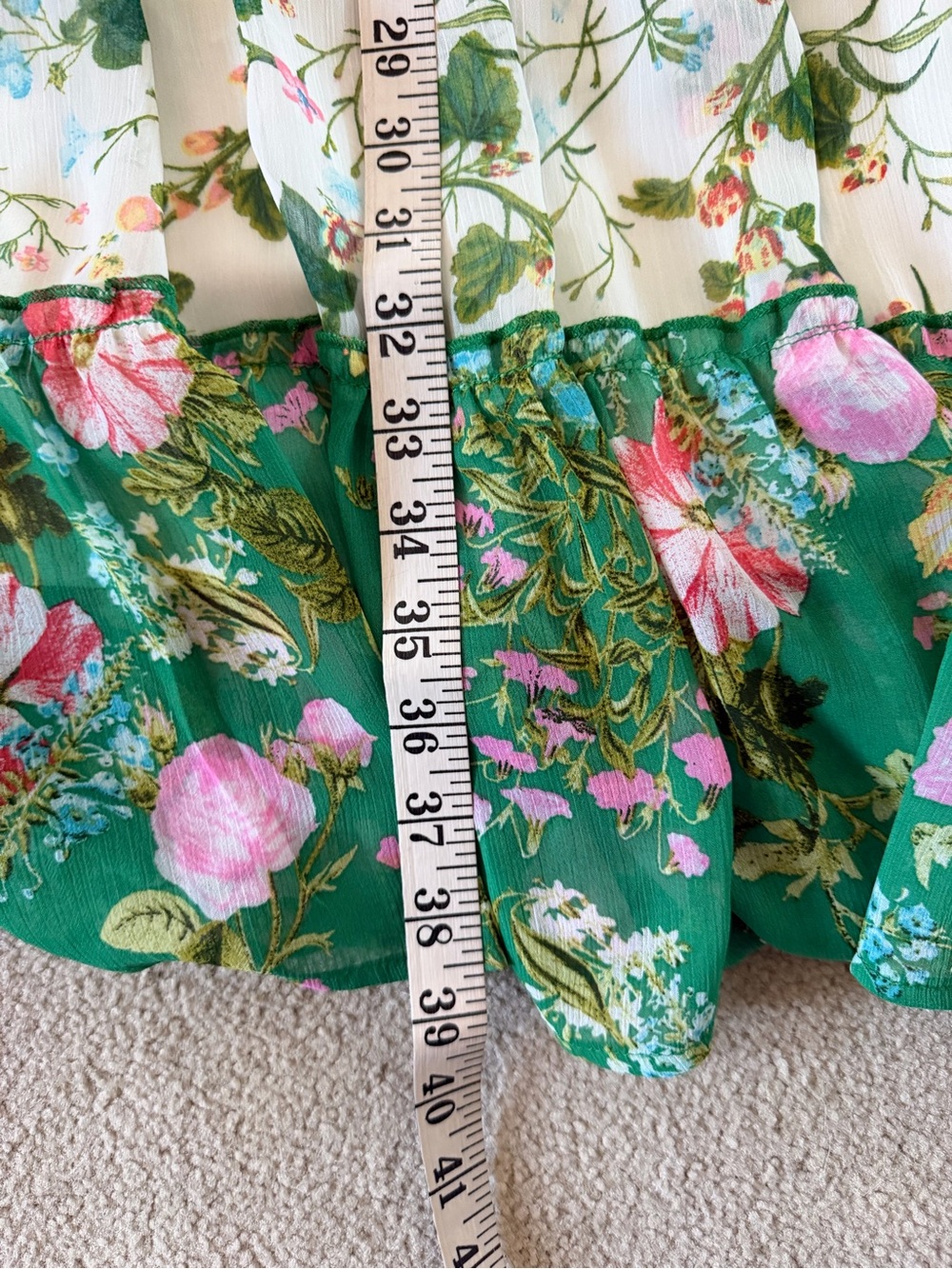 fig and flower Green Floral Tiered Midi Dress with Cream Panels - Picture 4 of 4